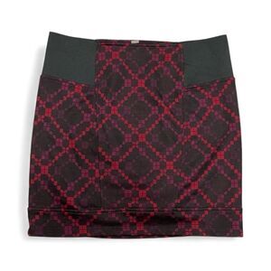 Free People Red Purple Black Geometric Stretchy Mini Skirt Diamond Shapes Medium